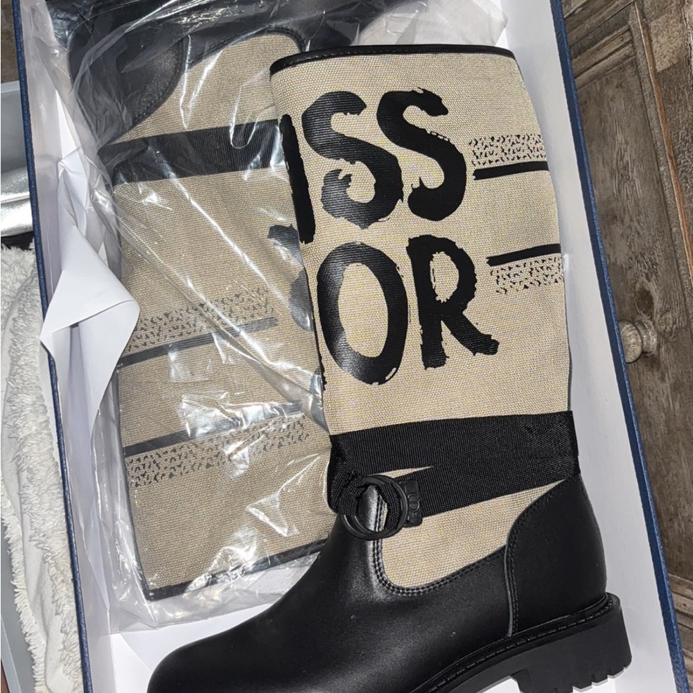 Dior Black and Tan Rain Boots with Bold Branding
